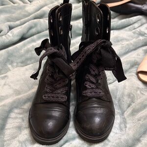 Express Black Combat Moto Boots with‎ Rugged Design